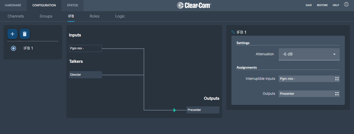 A configured IFB in the IFB page A configured IFB in the IFB page